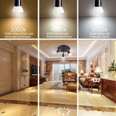 Lighting fixture with different color temperatures displayed in a living room setting.